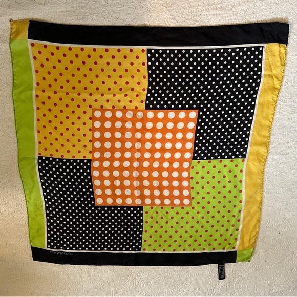 Jones New York silk scarf - bright colors and black w/ white polka dots - Picture 8 of 8